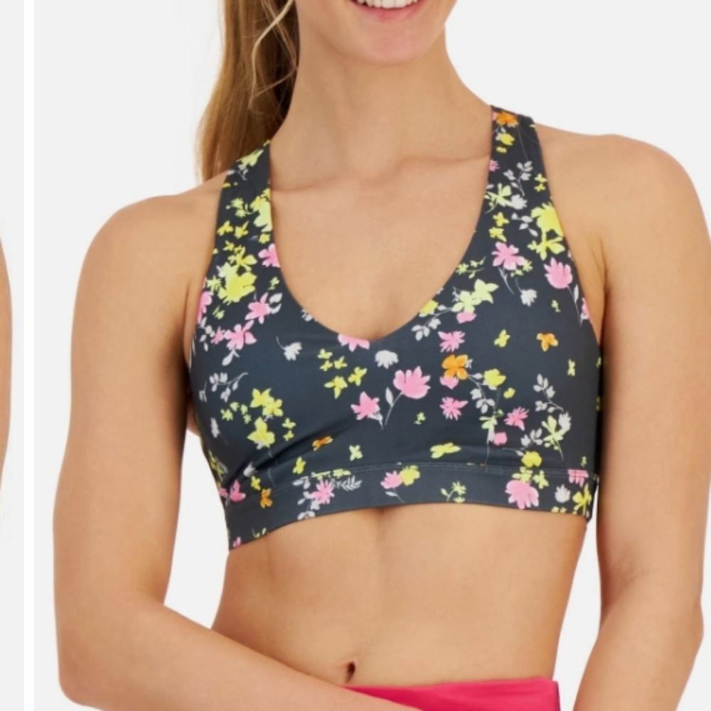 IDEOLOGY GRAY FLORAL SPORTS BRA. SIZE 3X